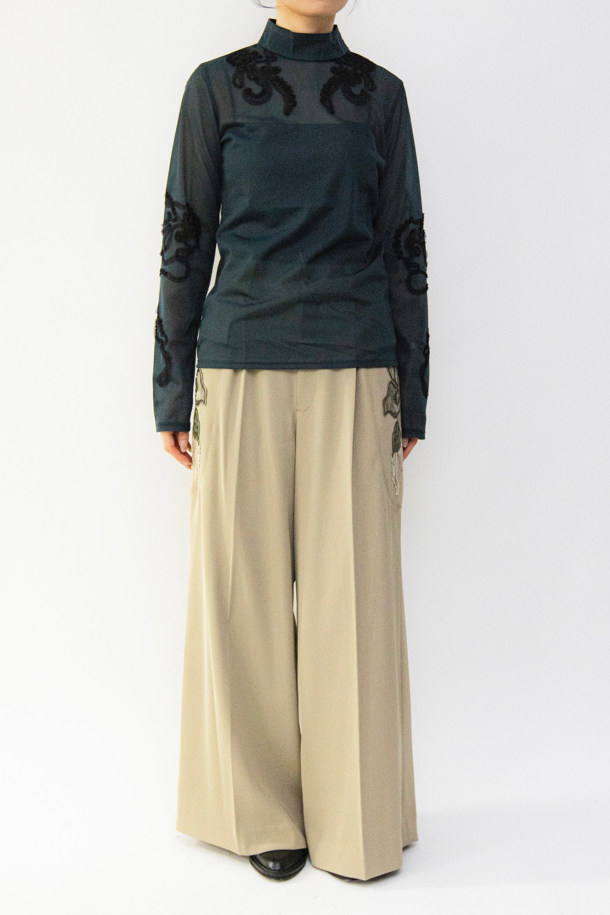 MURRAL Moon road  embroidered sheer top (Smoked khaki)