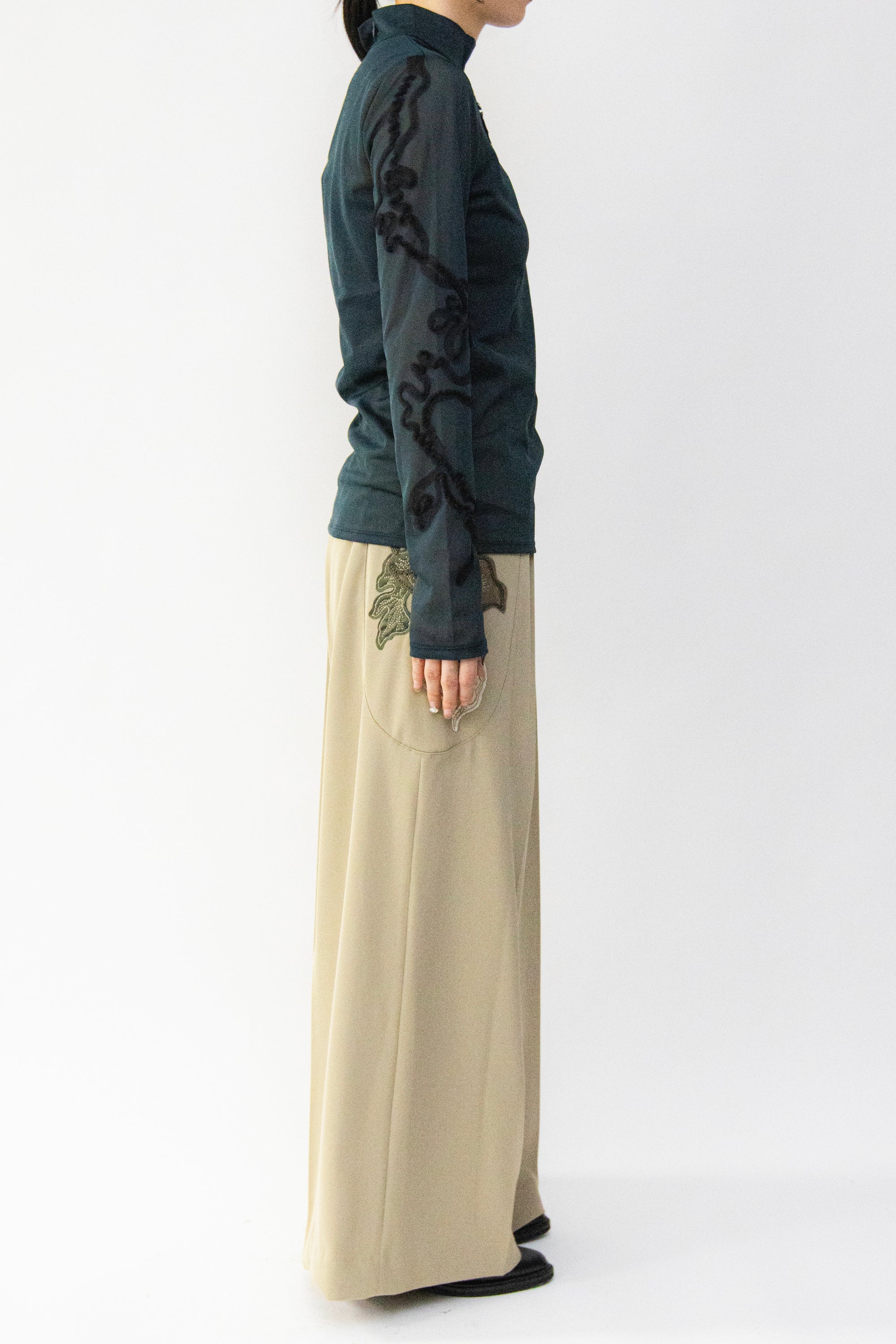 MURRAL Moon road  embroidered sheer top (Smoked khaki)