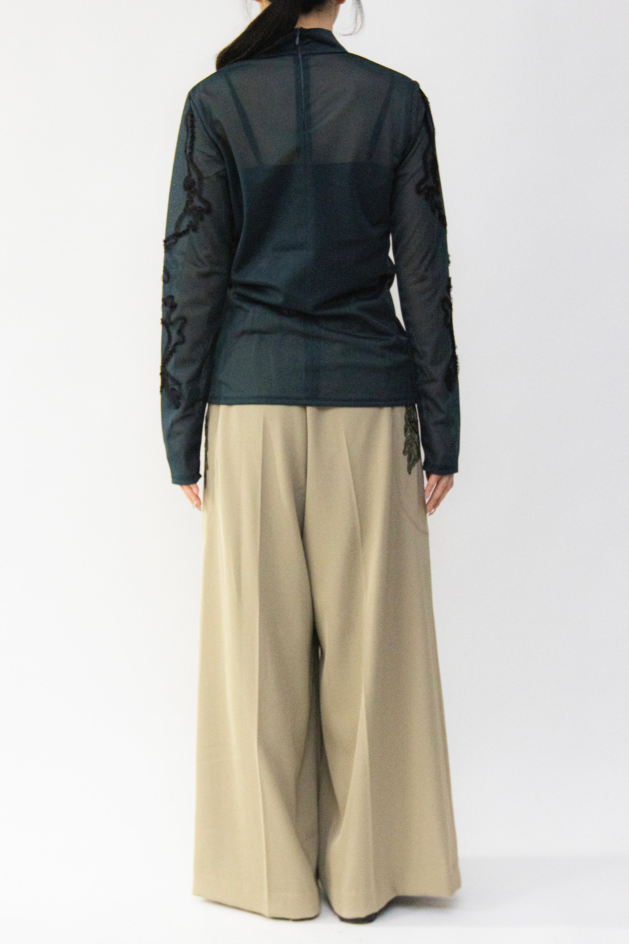MURRAL Moon road  embroidered sheer top (Smoked khaki)
