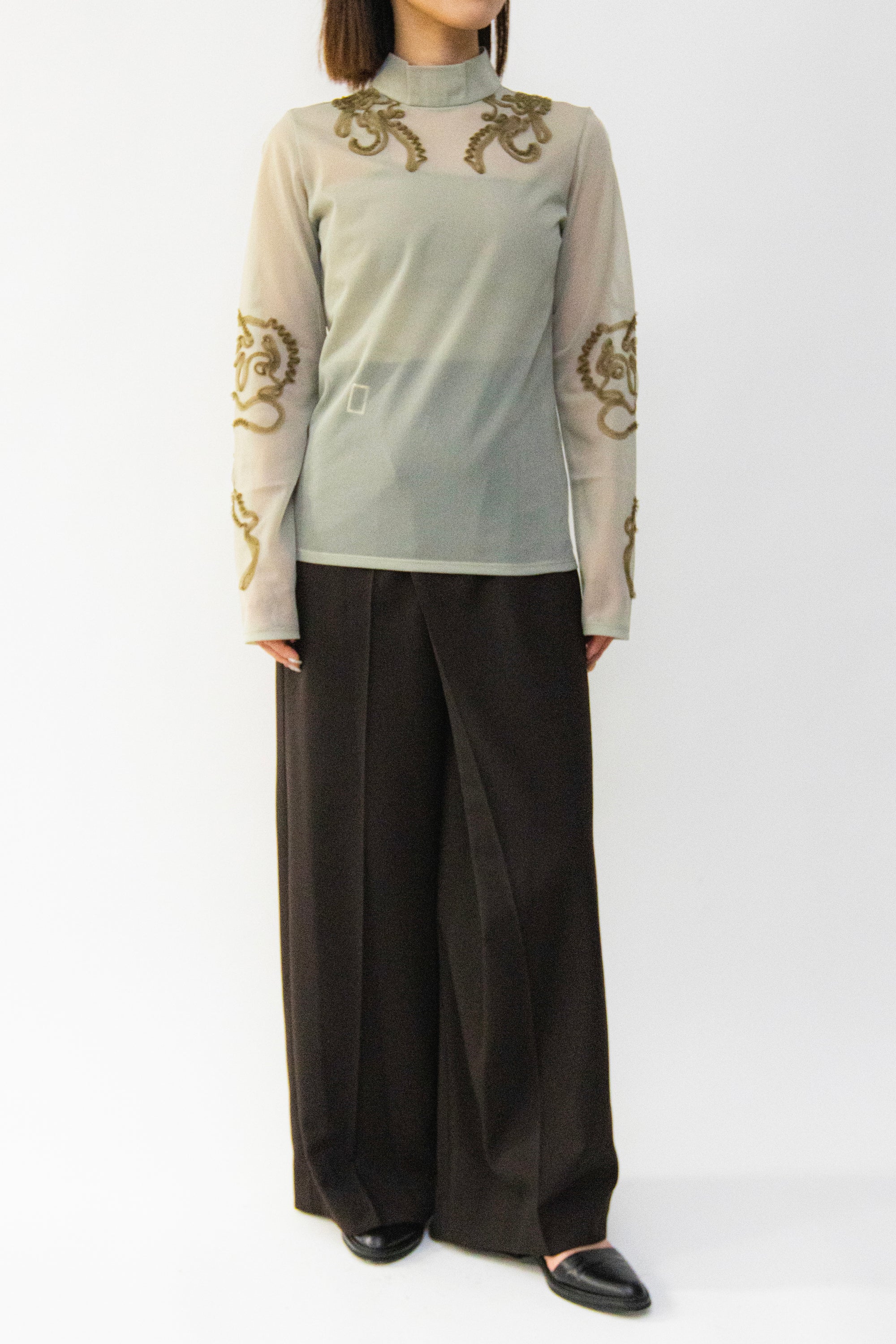 MURRAL Moon road  embroidered sheer top (Smoked khaki)
