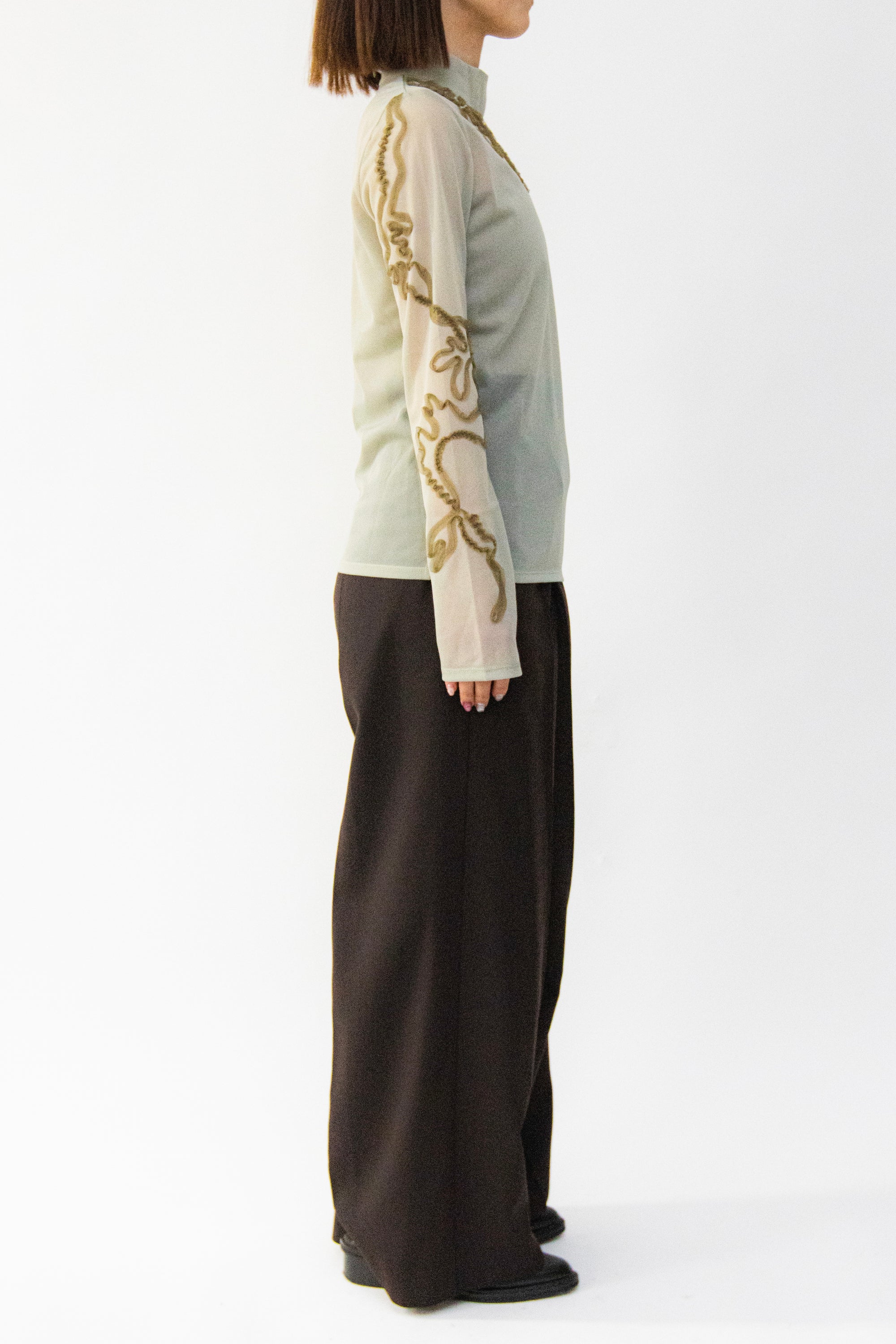 MURRAL Moon road  embroidered sheer top (Smoked khaki)