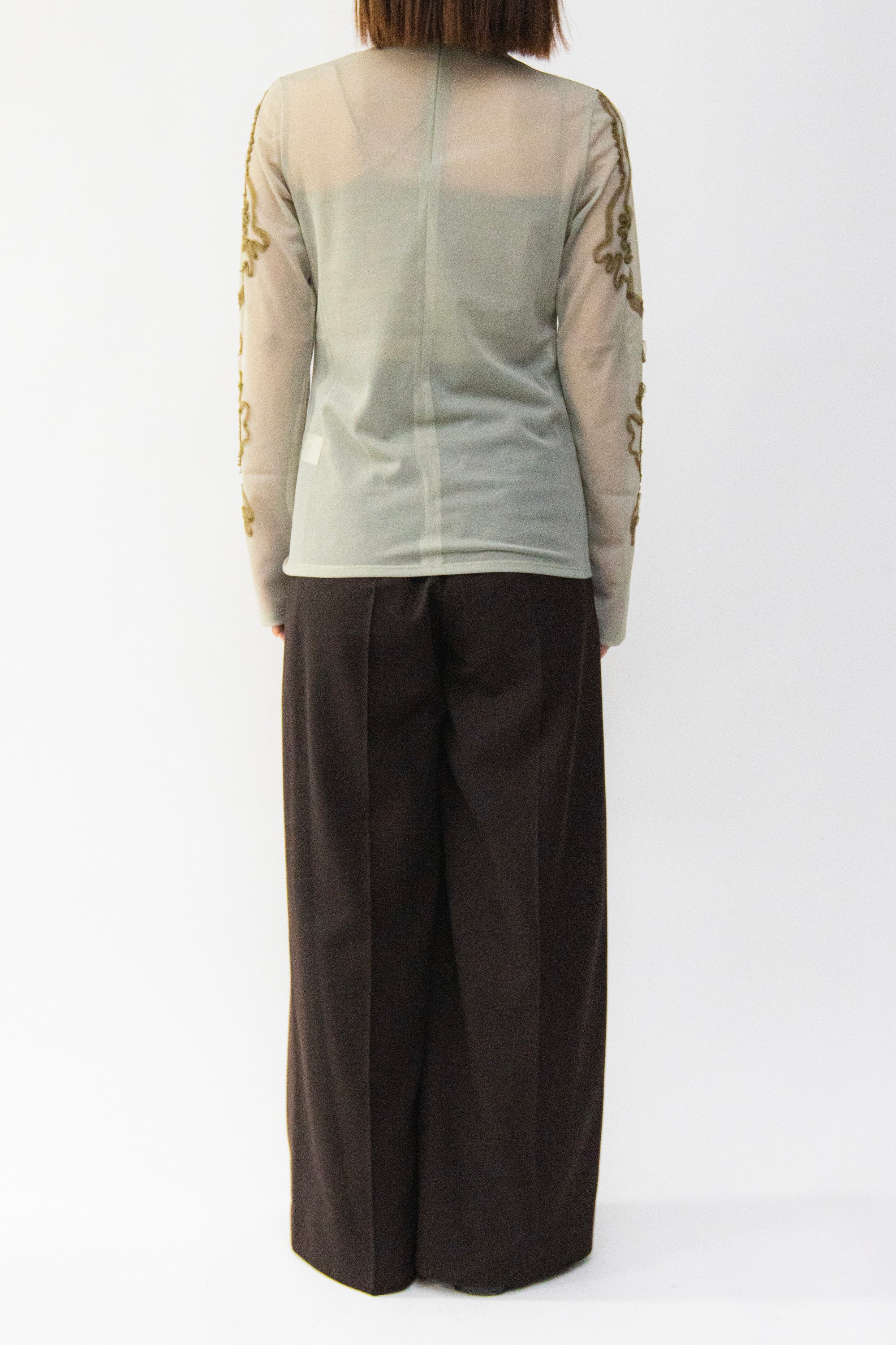 MURRAL Moon road  embroidered sheer top (Smoked khaki)