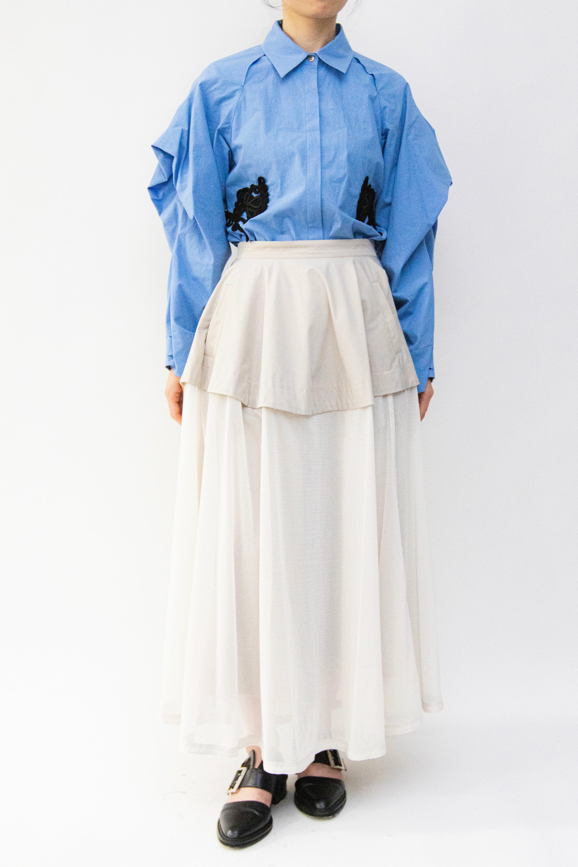 MURRAL Military layered flare skirt (Light gray)