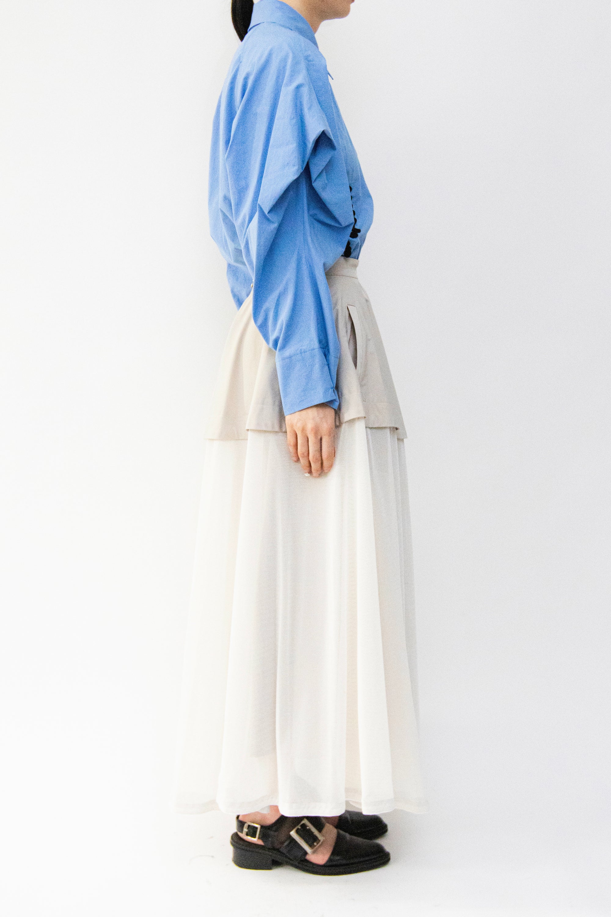 MURRAL Military layered flare skirt (Light gray)