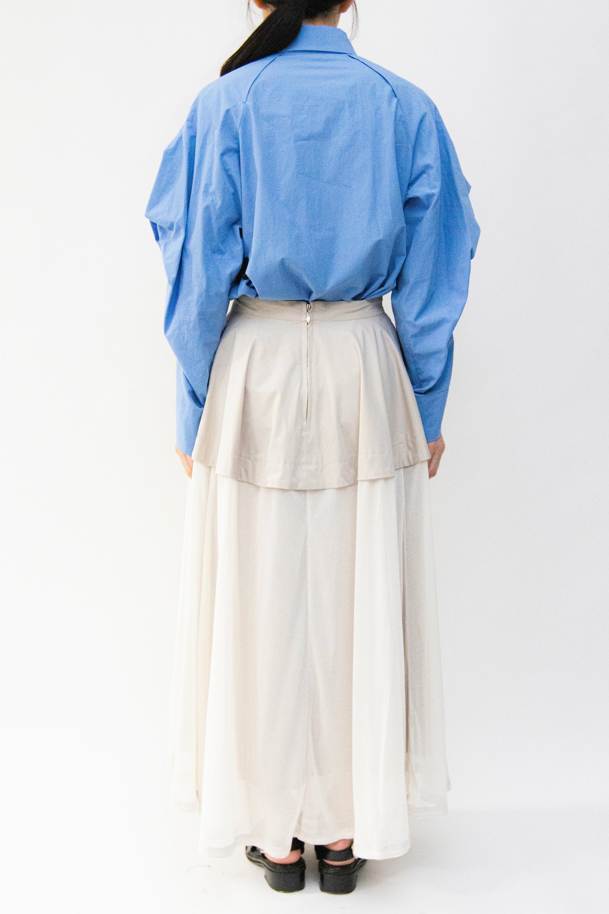 MURRAL Military layered flare skirt (Light gray)