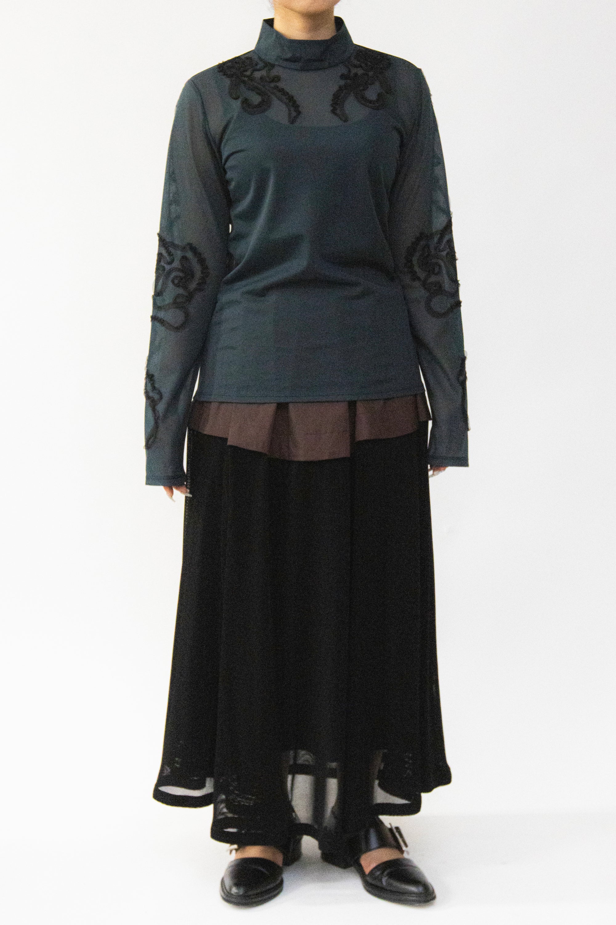 MURRAL Moon road  embroidered sheer top (Deep green)