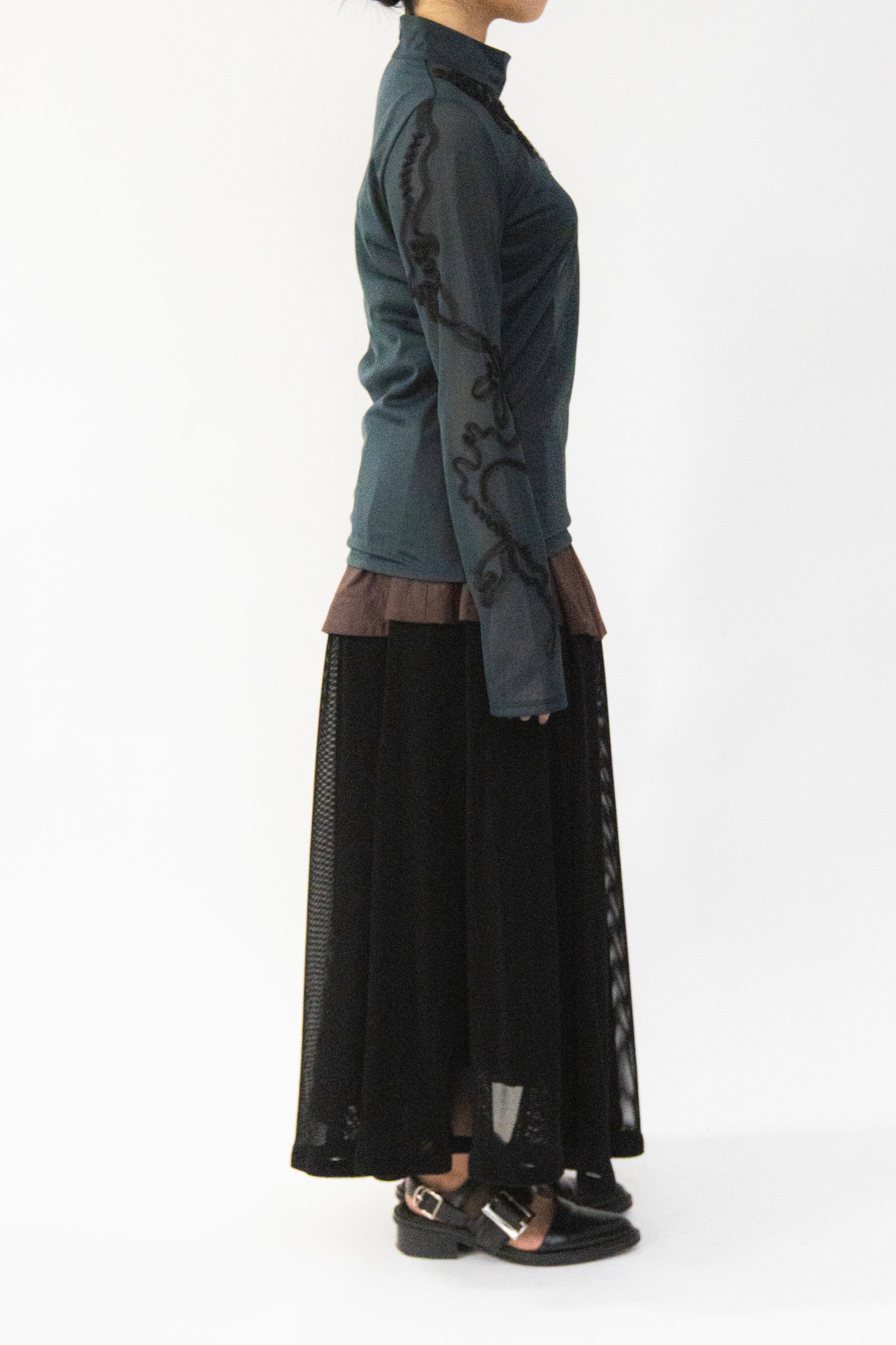 MURRAL Moon road  embroidered sheer top (Deep green)