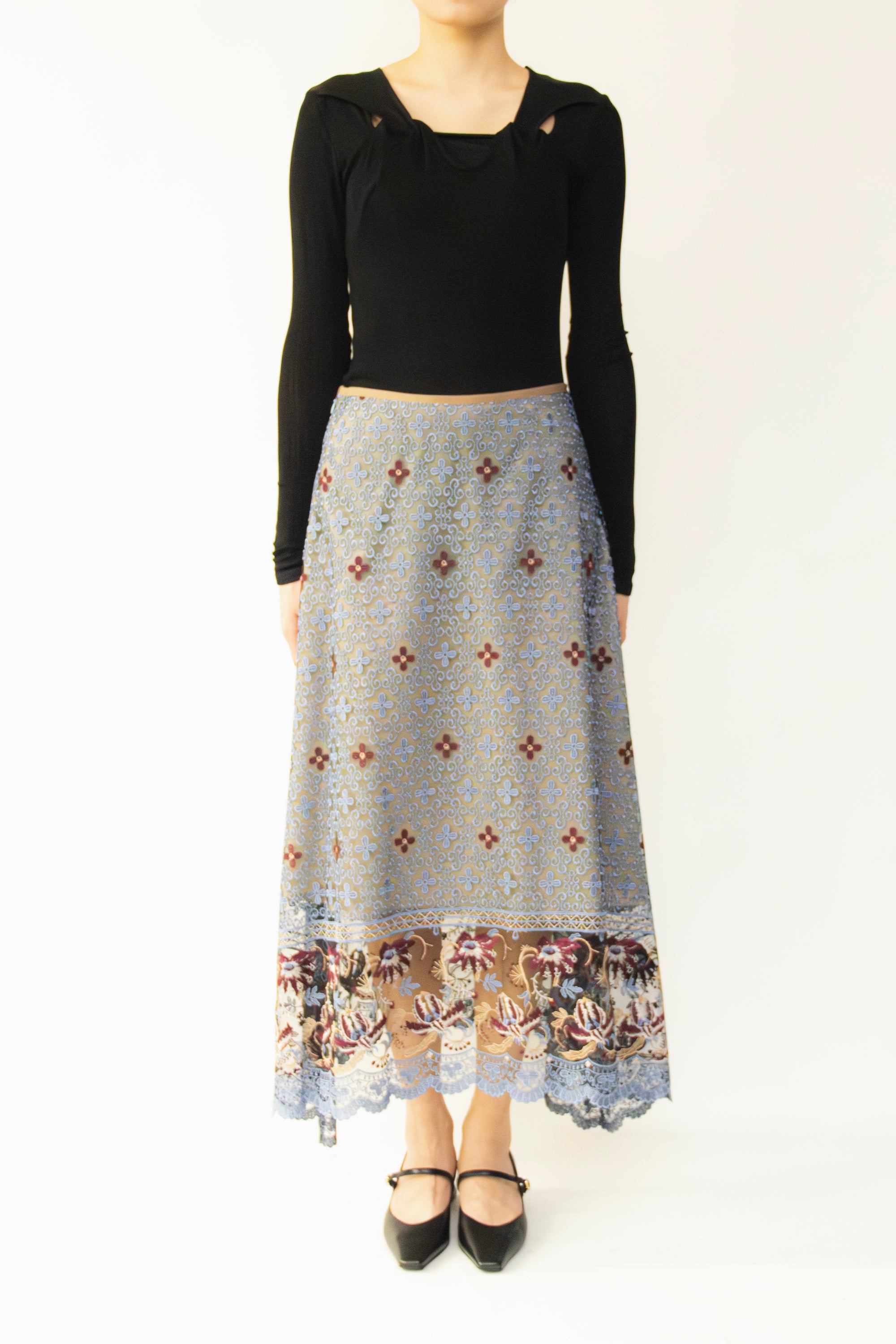 MURRAL Everlasting embroidery lace skirt (Blue)