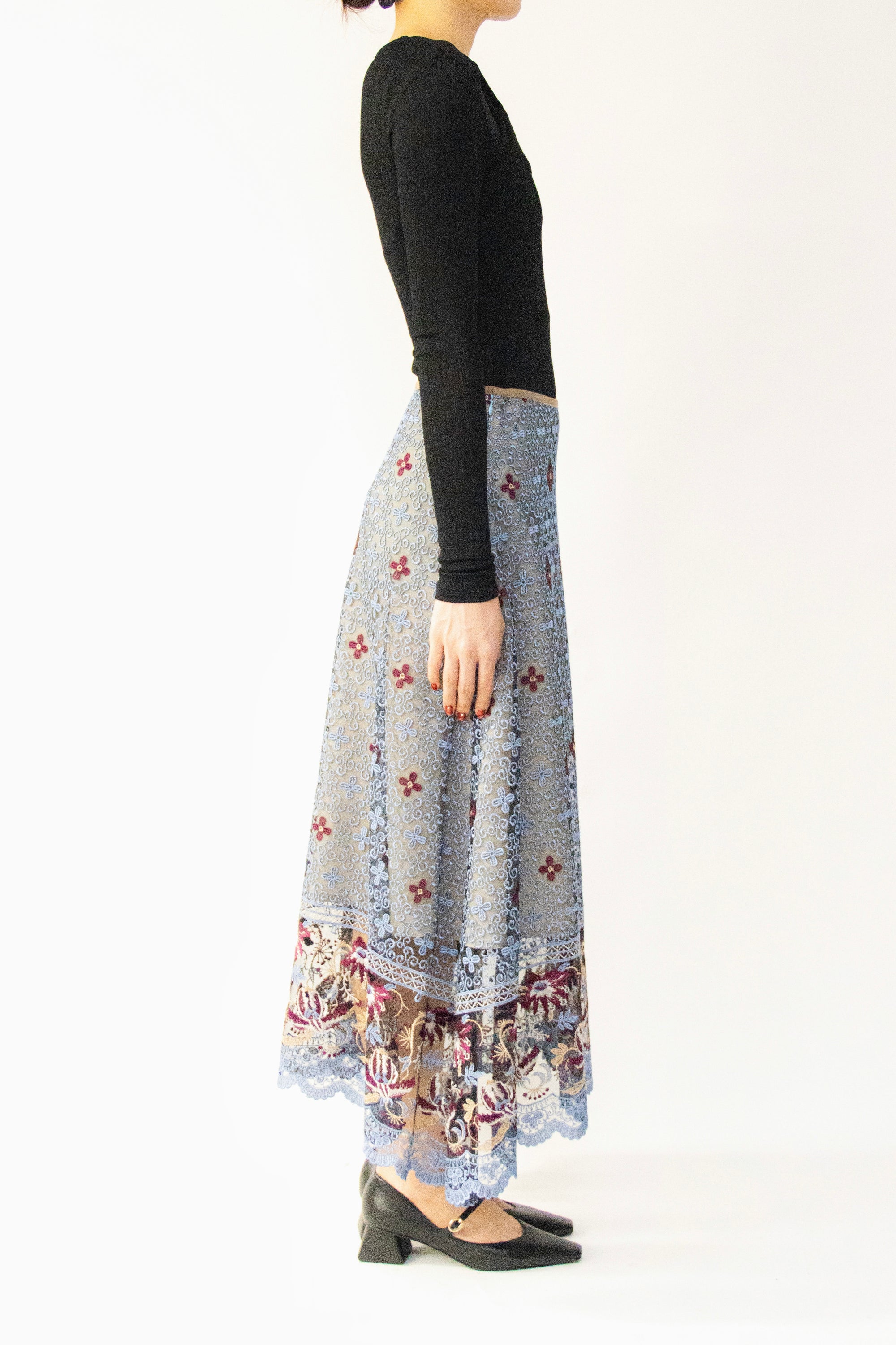 MURRAL Everlasting embroidery lace skirt (Blue)
