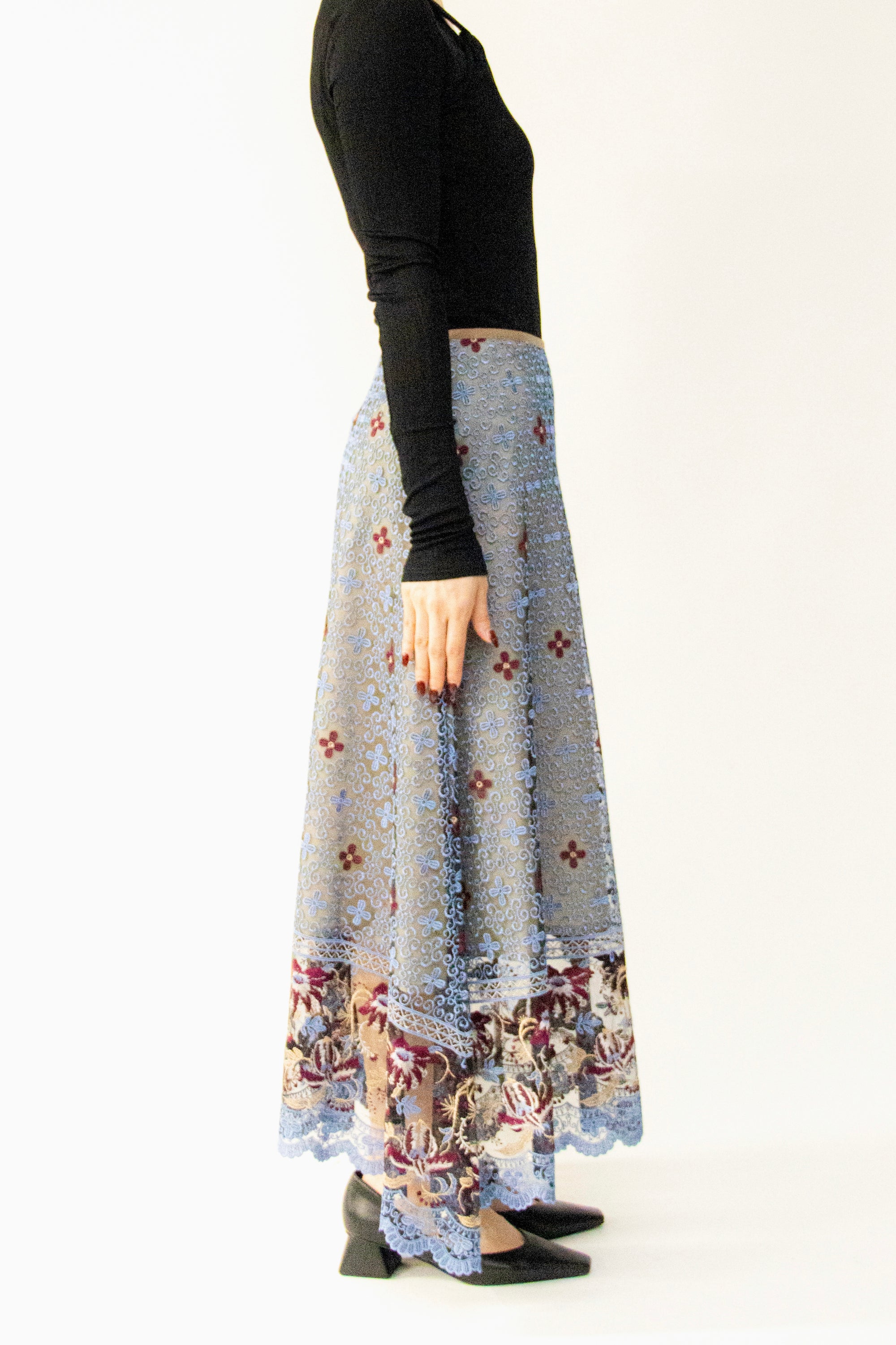 MURRAL Everlasting embroidery lace skirt (Blue)