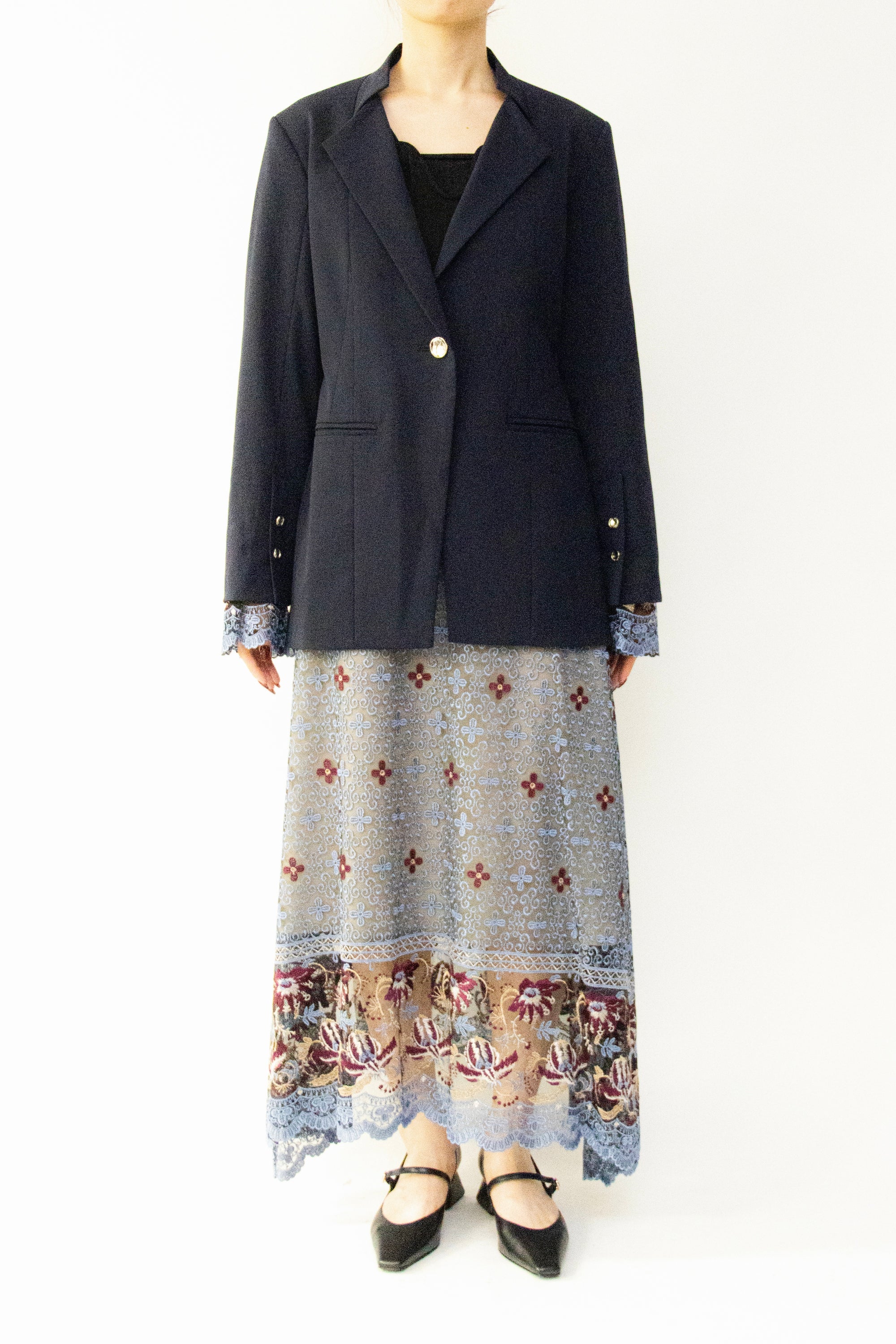 MURRAL Slit sleeve lace jacket (Navy)