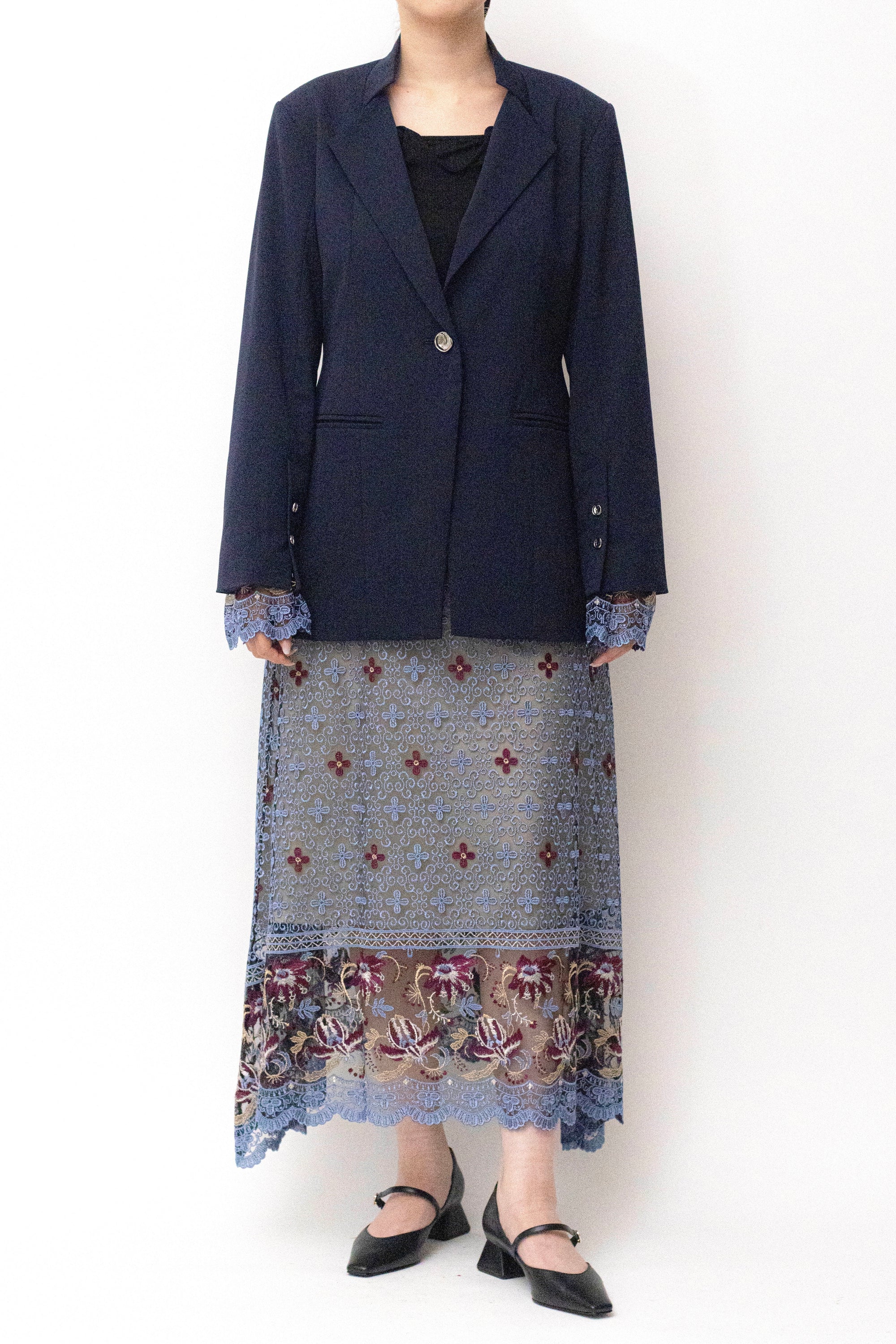 MURRAL Slit sleeve lace jacket (Navy)