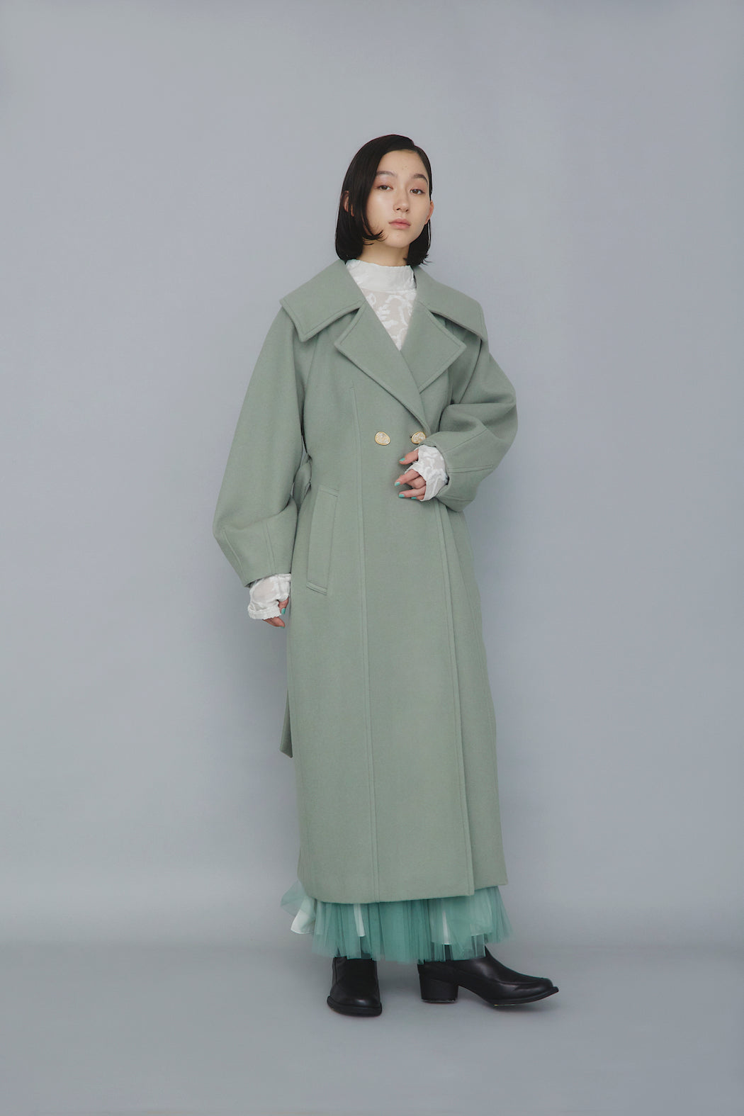 Curvy wool coat (Green)