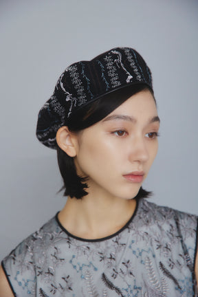 Snow flower  lace beret (Ice gray)