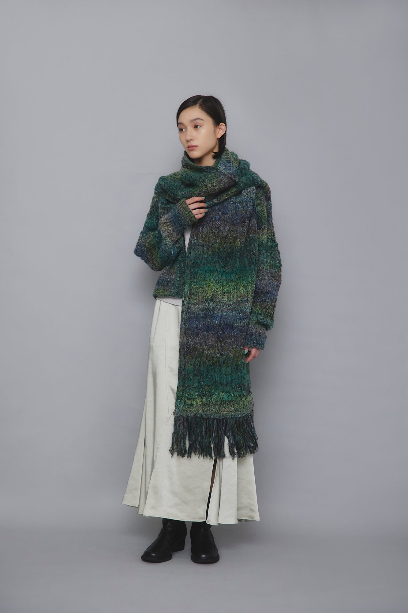 定価33000MURRAL マフラー　Hazy knit Scarf (Green)