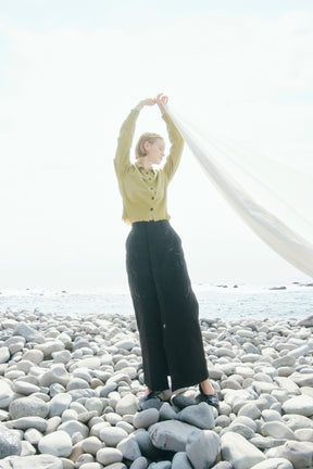 Mirror knit shirt cardigan (Yellow green)