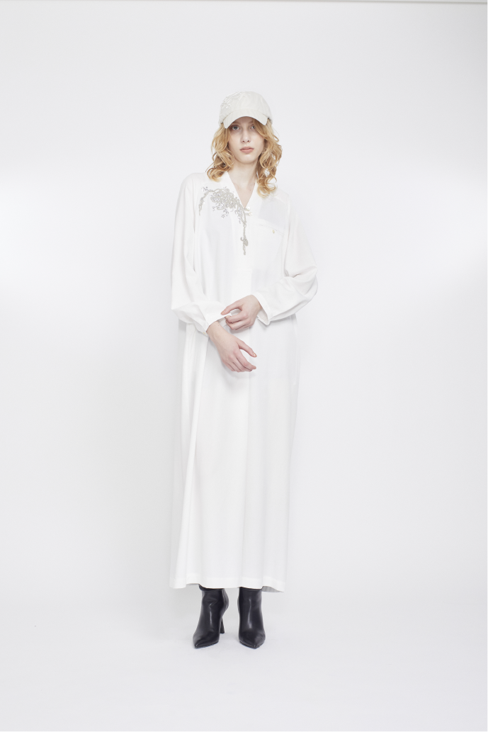 Veil embroidered dress (White)