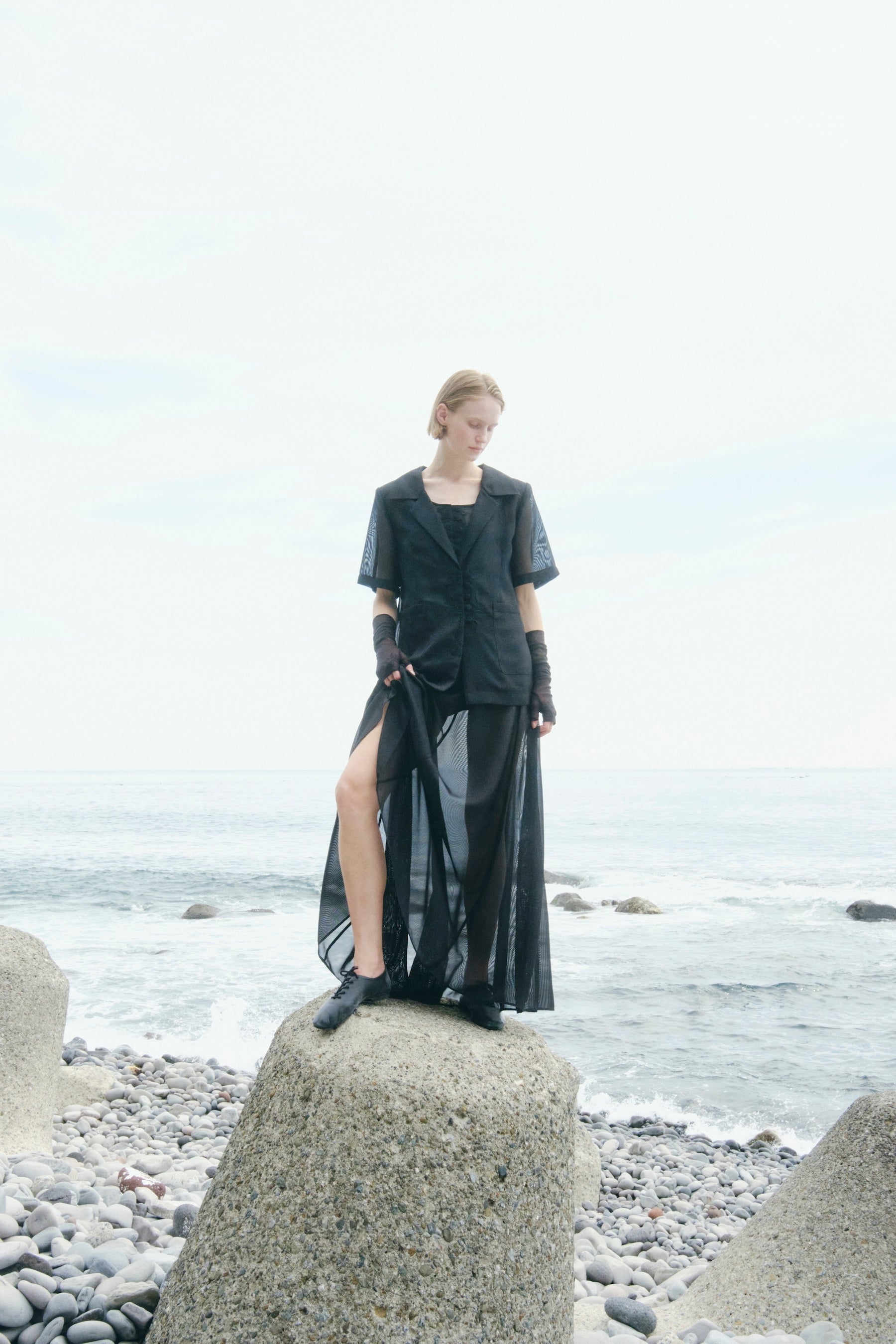 Loop embroidered mesh dress (Black)