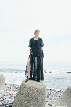 Loop embroidered mesh dress (Black)