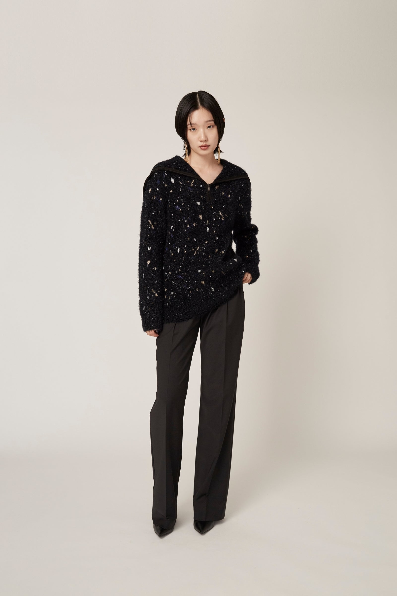 Twinkle knit top (Black) - ニットプルオーバー