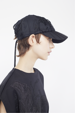 Nerine embroidered tulle cap (Black)