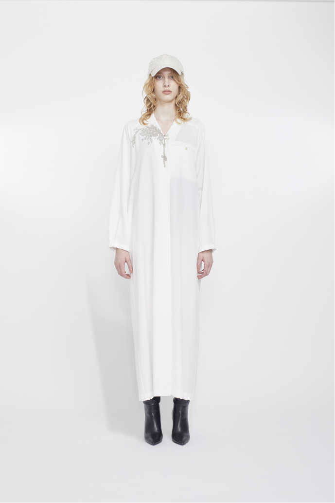 Veil embroidered dress (White)