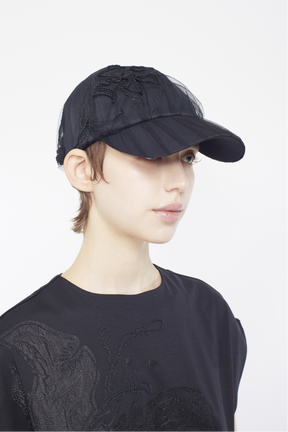 Nerine embroidered tulle cap (Black)
