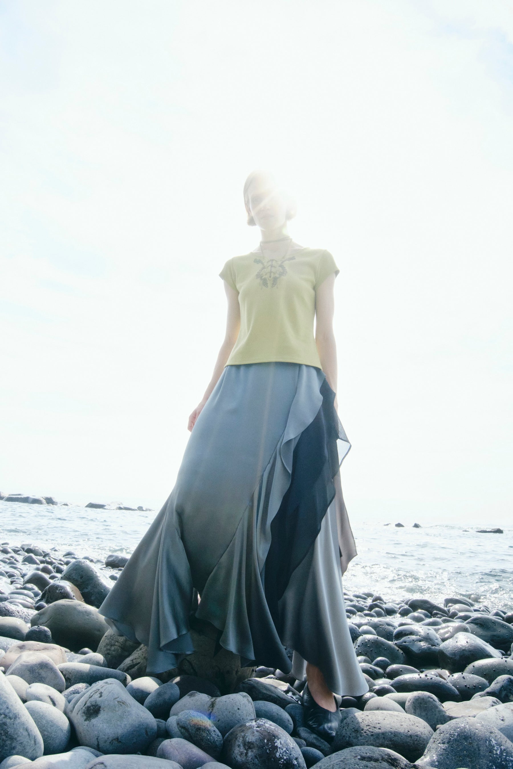 Cascade satin skirt (Slate green)