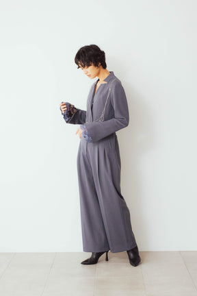 Slit sleeve lace jumpsuit set (Blue)