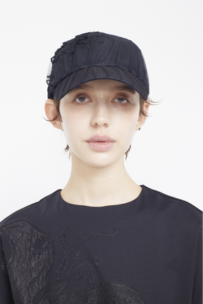 Nerine embroidered tulle cap (Black)
