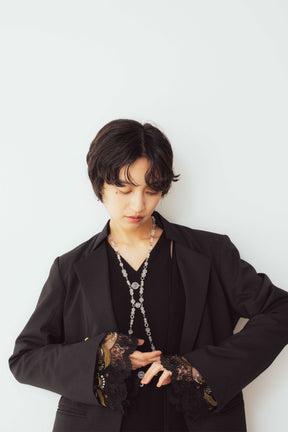 Petal collar lace dress set (Black)