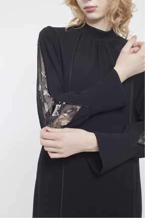 Petal sleeve lace dress (Black)
