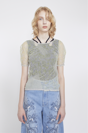 Crumpled half sleeve tops (Yellow)