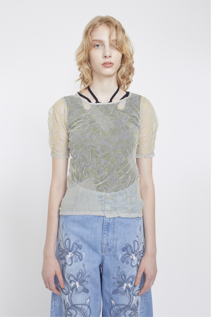 Crumpled half sleeve tops (Yellow)