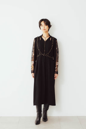 Petal collar lace dress set (Black)