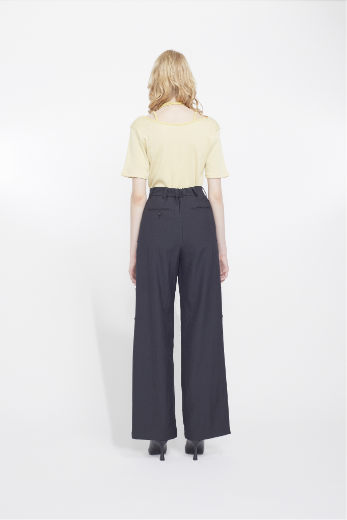 Veil embroidered layered slacks (Black)