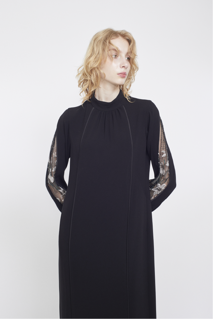 Petal sleeve lace dress (Black)