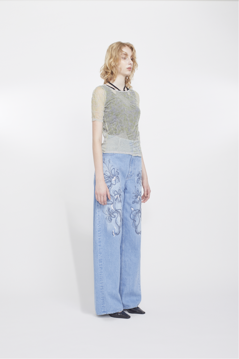 Crumpled half sleeve tops (Yellow)