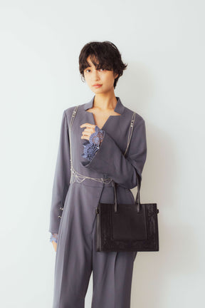 Slit sleeve lace jumpsuit set (Blue)