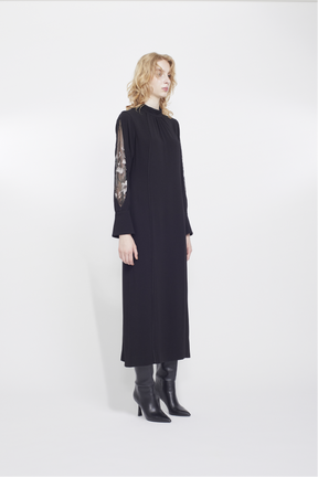 Petal sleeve lace dress (Black)