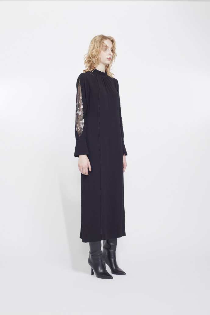 Petal sleeve lace dress (Black)