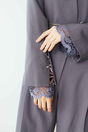 Slit sleeve lace jumpsuit set (Blue)