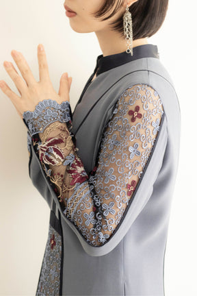 Framed flower lace dress (Blue)