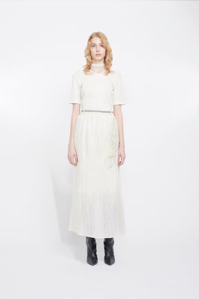 Flutter patchwork embroidered skirt (White)