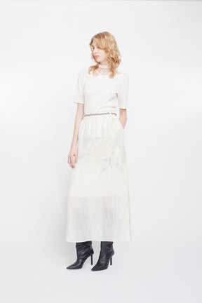 Flutter patchwork embroidered skirt (White)