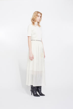Flutter patchwork embroidered skirt (White)