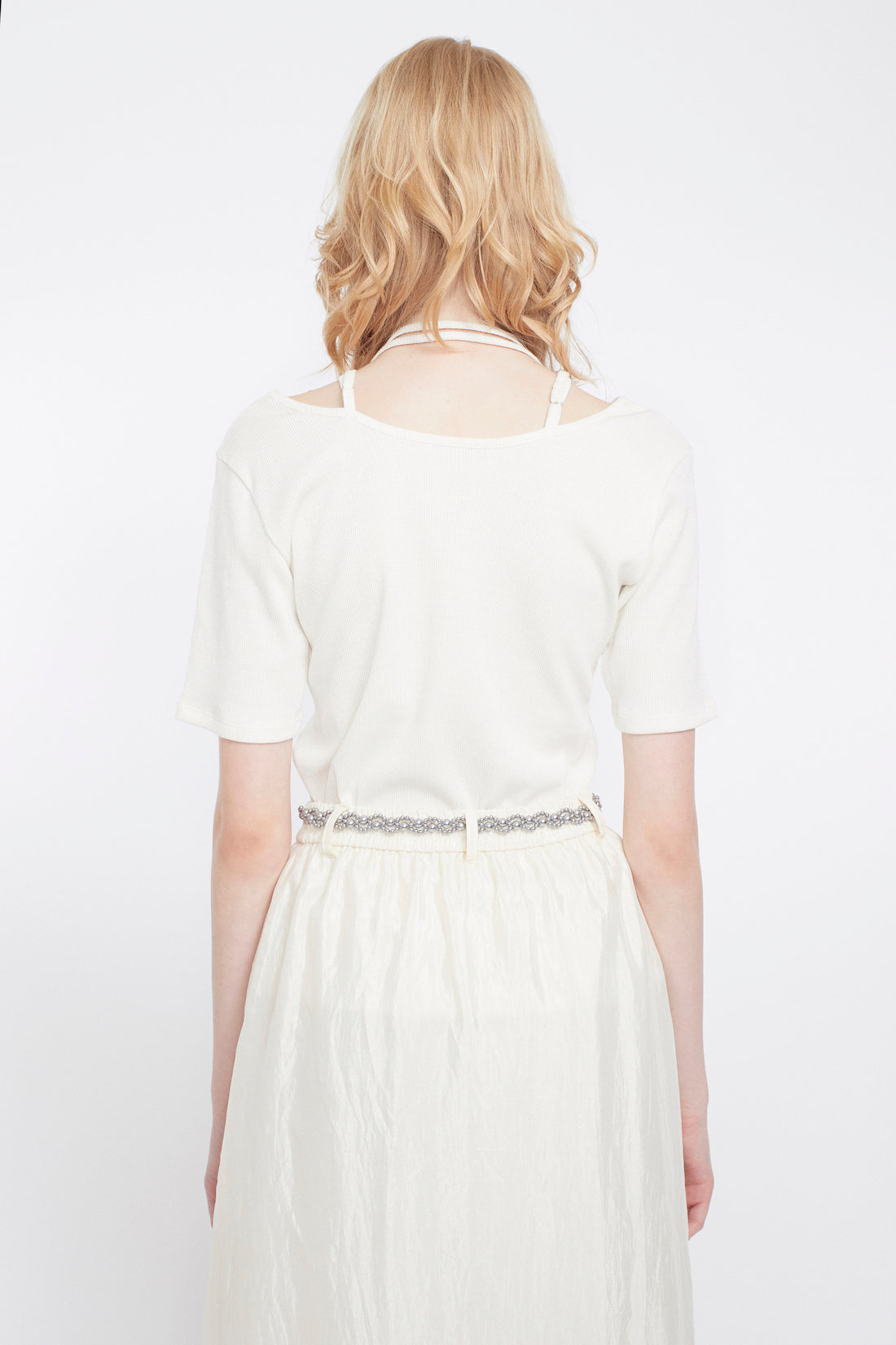 Glitter ivy halfsleeve tops (White)