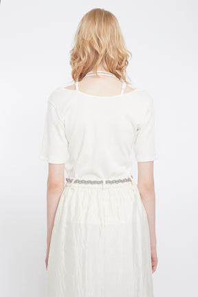 Glitter ivy halfsleeve tops (White)