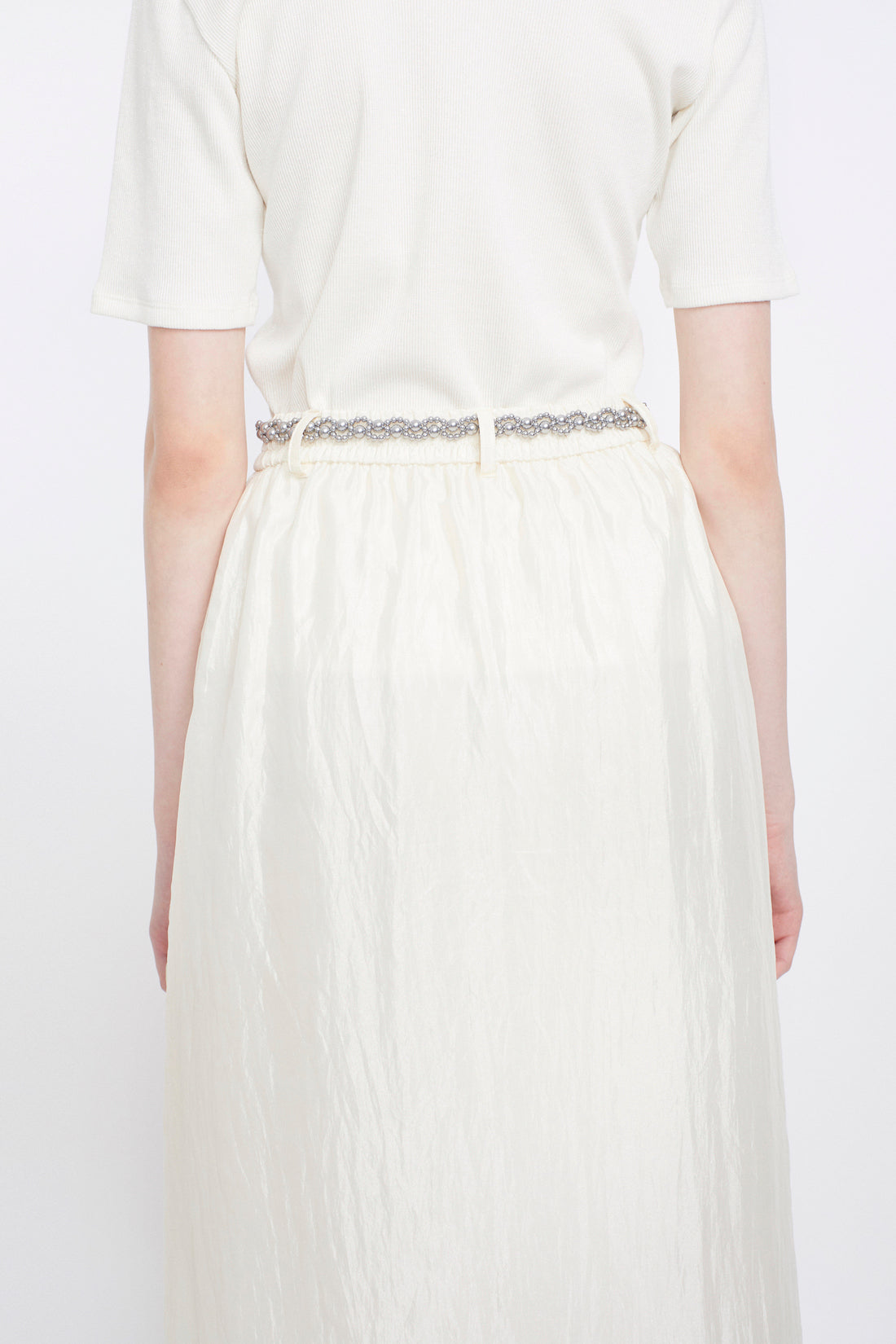 Flutter patchwork embroidered skirt (White)