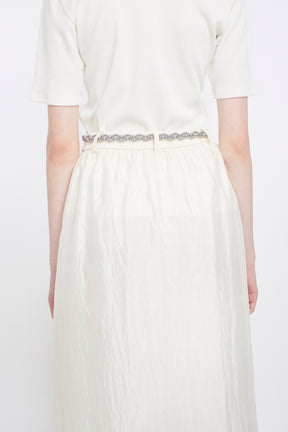 Flutter patchwork embroidered skirt (White)